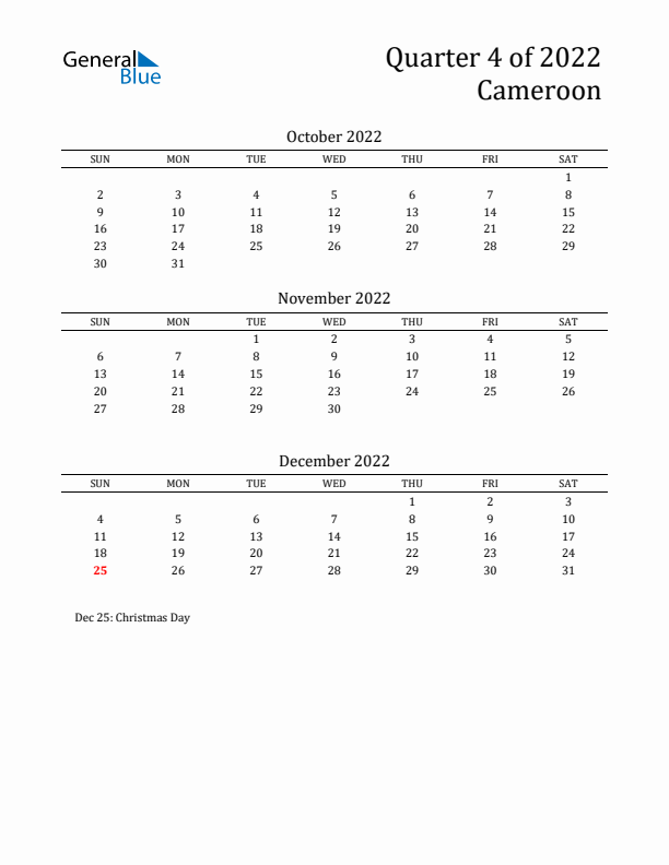 Quarter 4 2022 Cameroon Quarterly Calendar