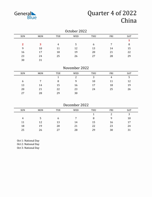 Quarter 4 2022 China Quarterly Calendar