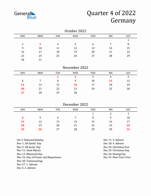 Quarter 4 2022 Germany Quarterly Calendar