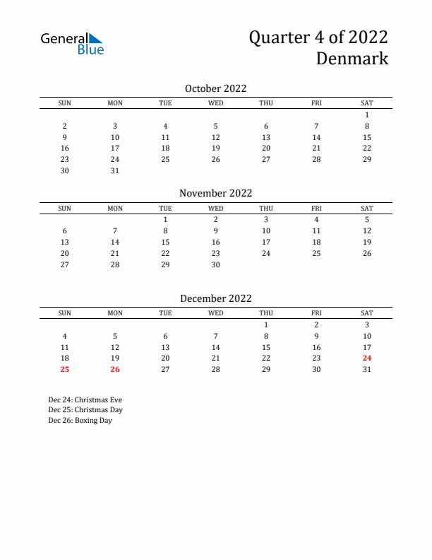 Quarter 4 2022 Denmark Quarterly Calendar