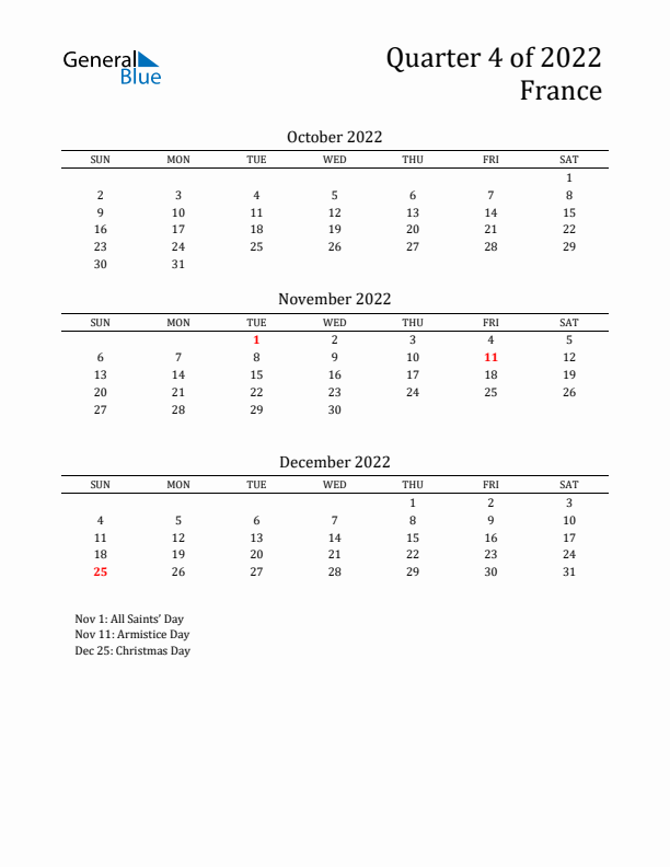 Quarter 4 2022 France Quarterly Calendar