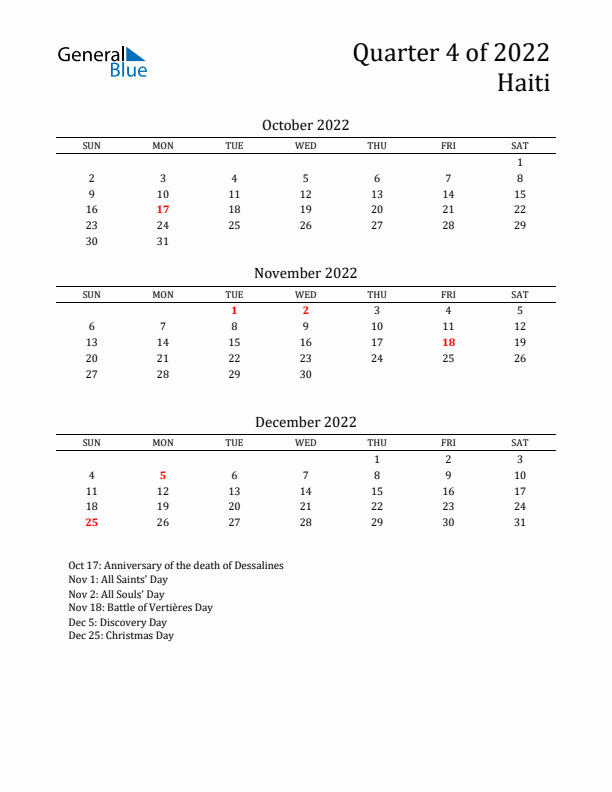 Quarter 4 2022 Haiti Quarterly Calendar