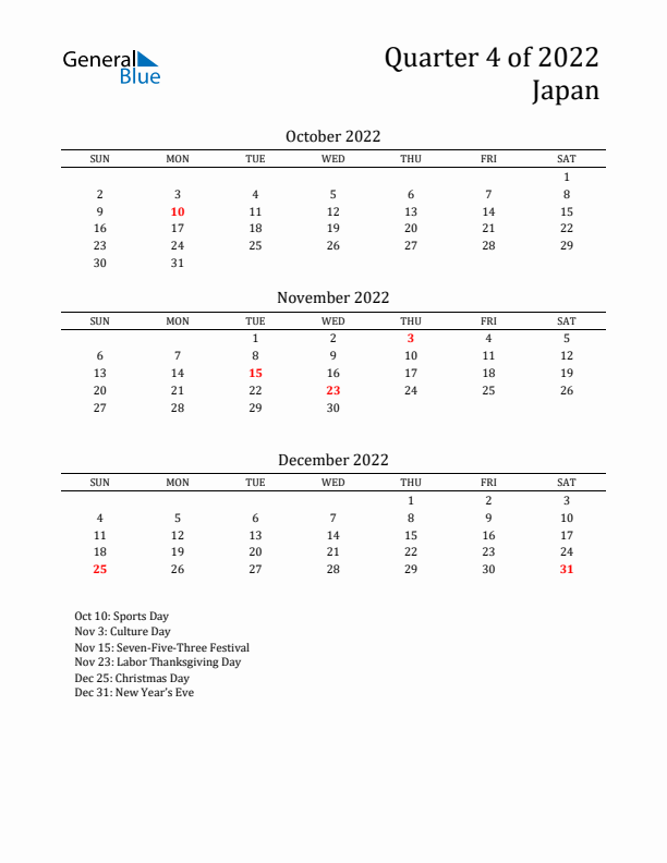 Quarter 4 2022 Japan Quarterly Calendar