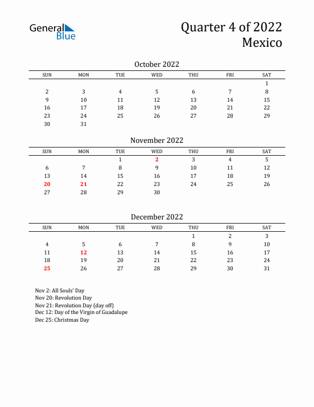 Quarter 4 2022 Mexico Quarterly Calendar