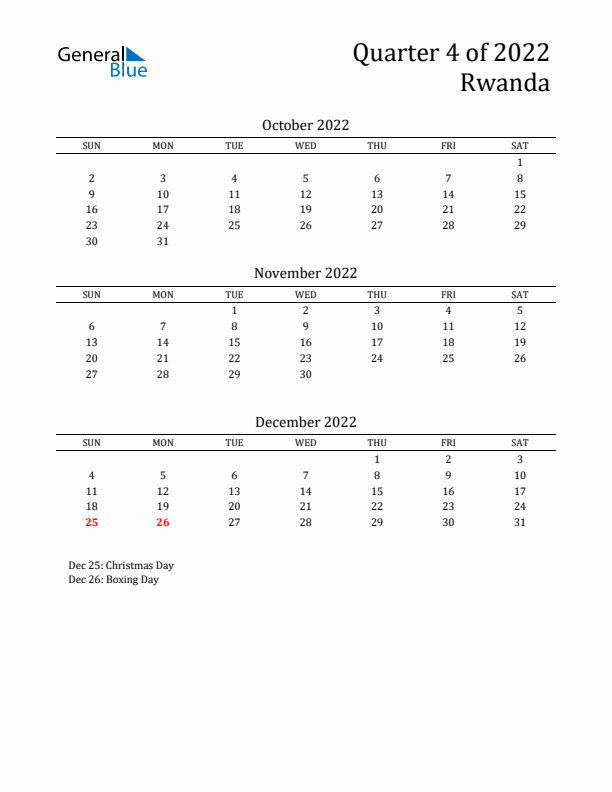 Quarter 4 2022 Rwanda Quarterly Calendar