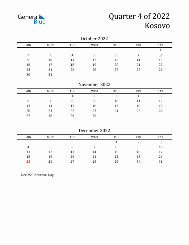 Quarter 4 2022 Kosovo Quarterly Calendar