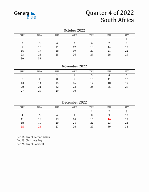 Quarter 4 2022 South Africa Quarterly Calendar