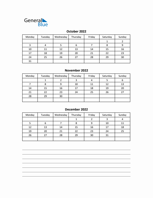 Free Printable Quarterly Calendar 2022