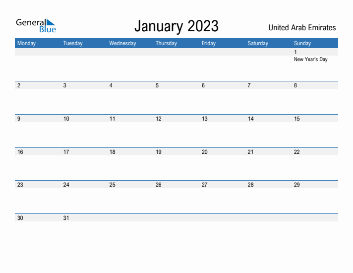 Fillable January 2023 Calendar