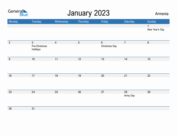 Fillable January 2023 Calendar