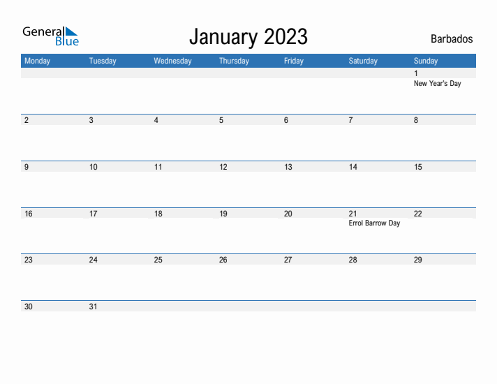 Fillable January 2023 Calendar