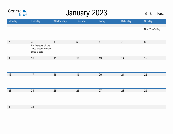 Fillable January 2023 Calendar