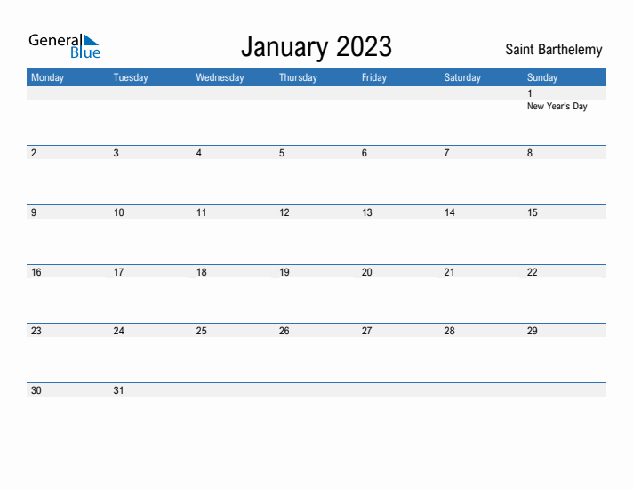 Fillable January 2023 Calendar