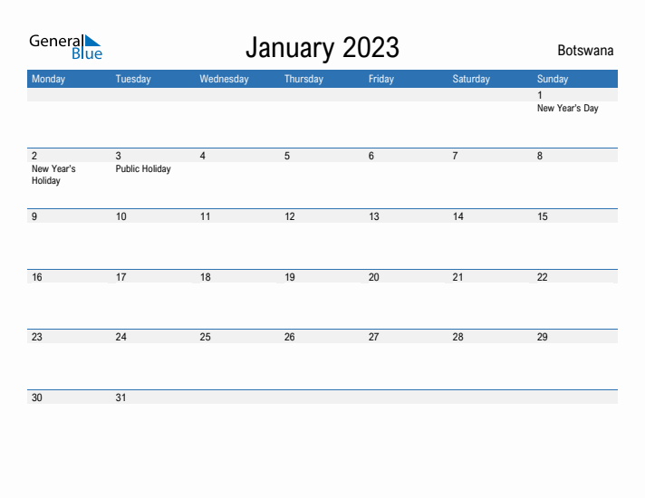 Fillable January 2023 Calendar