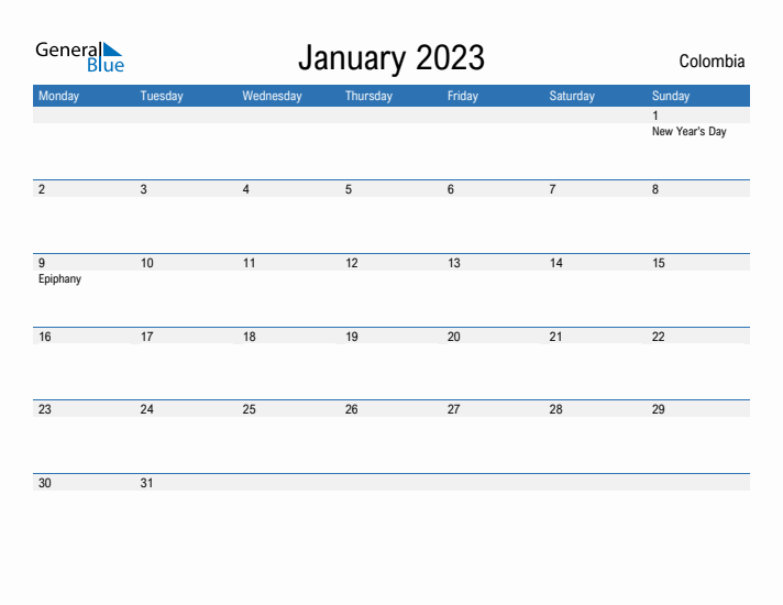 Fillable January 2023 Calendar