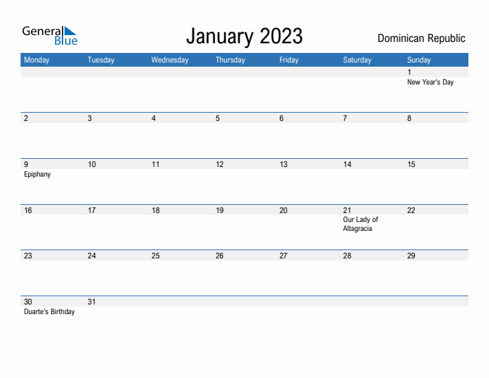 Fillable January 2023 Calendar