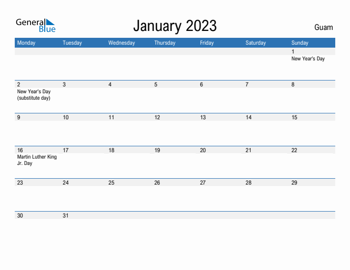 Fillable January 2023 Calendar