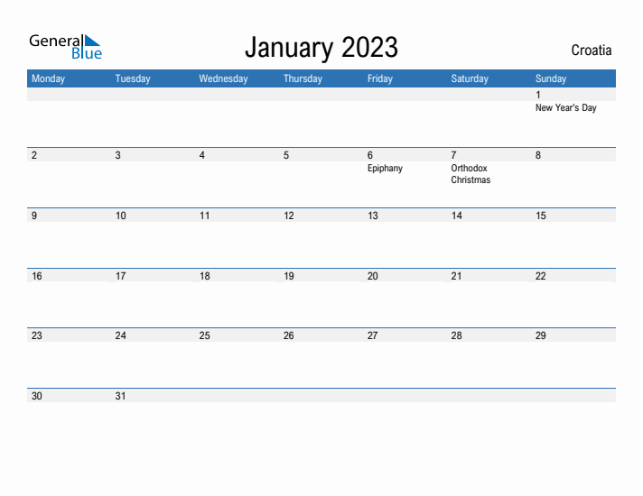 Fillable January 2023 Calendar