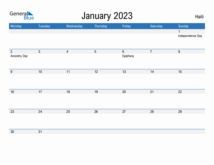 Fillable January 2023 Calendar