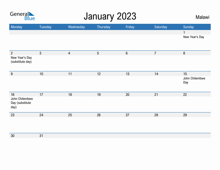 Fillable January 2023 Calendar