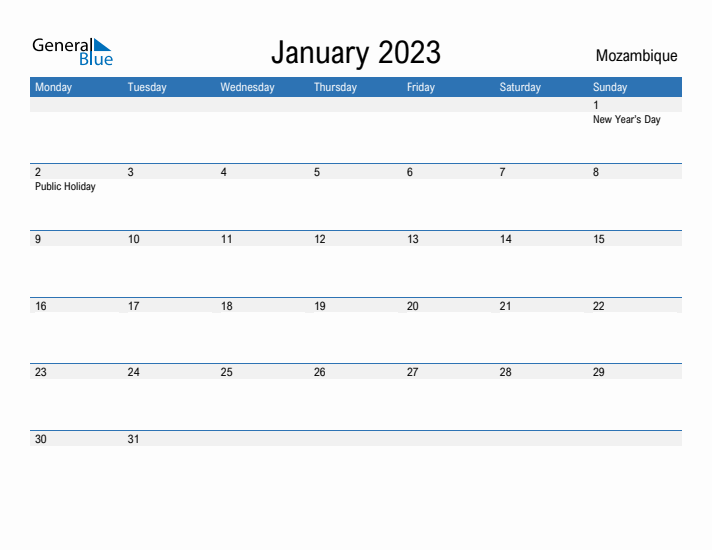 Fillable January 2023 Calendar