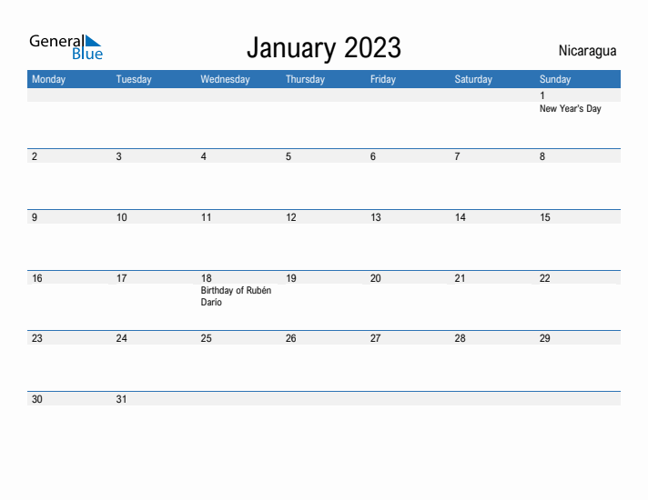 Fillable January 2023 Calendar