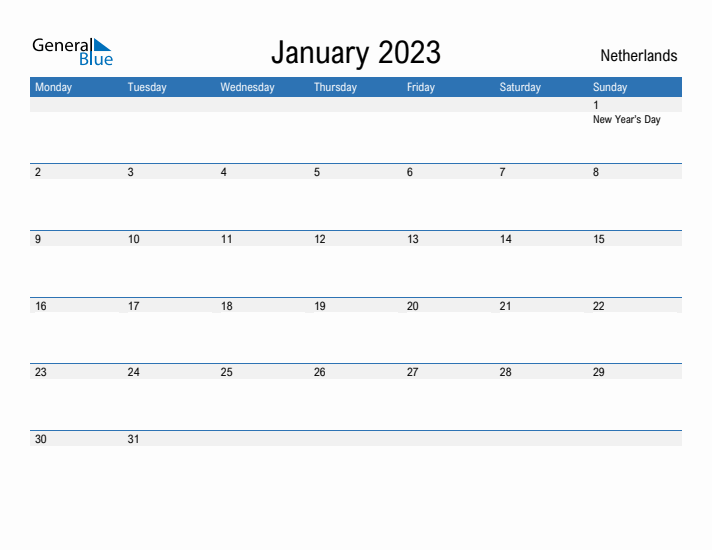 Fillable January 2023 Calendar