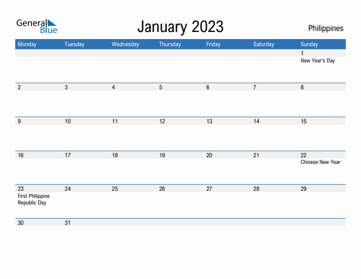 Fillable January 2023 Calendar