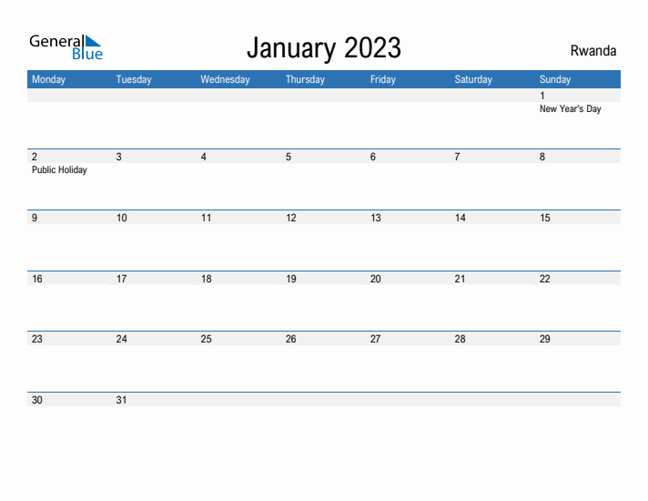 Fillable January 2023 Calendar