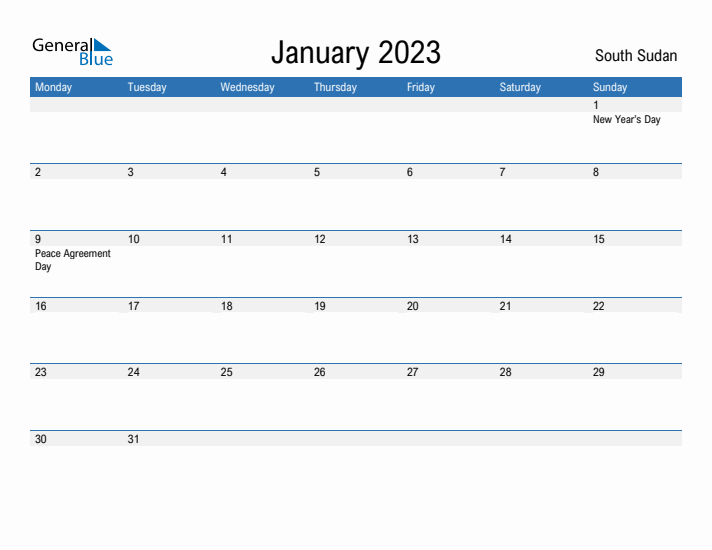 Fillable January 2023 Calendar