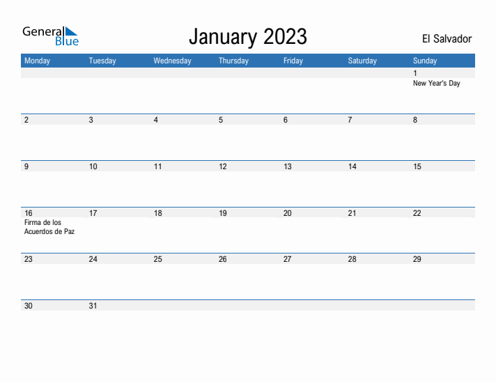 Fillable January 2023 Calendar