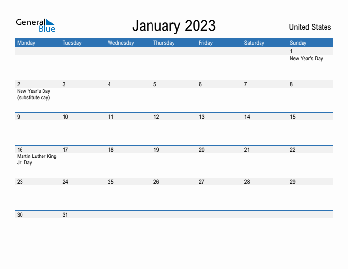 Fillable January 2023 Calendar