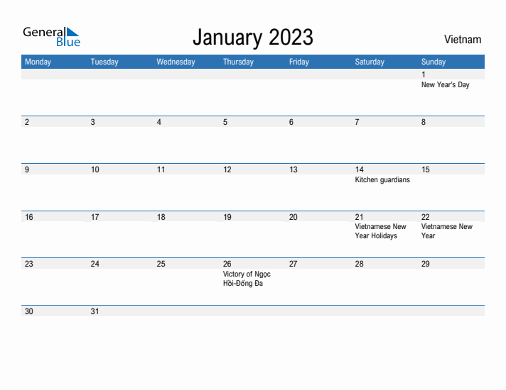 Fillable January 2023 Calendar