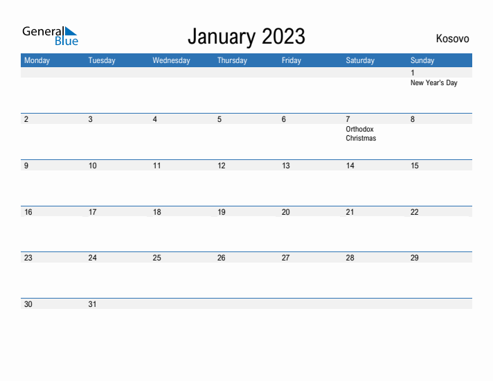 Fillable January 2023 Calendar