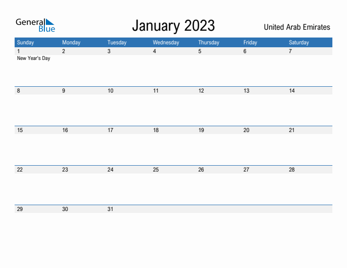 Fillable January 2023 Calendar