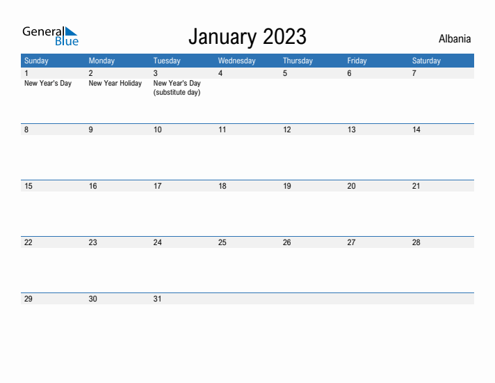 Fillable January 2023 Calendar