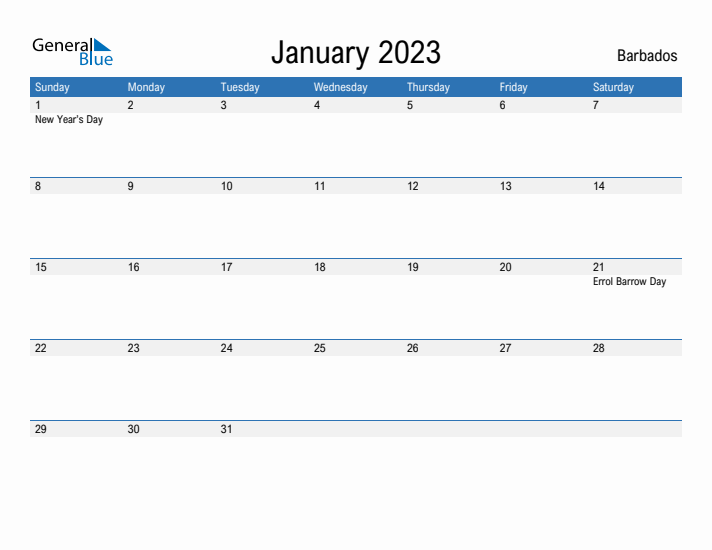 Fillable January 2023 Calendar