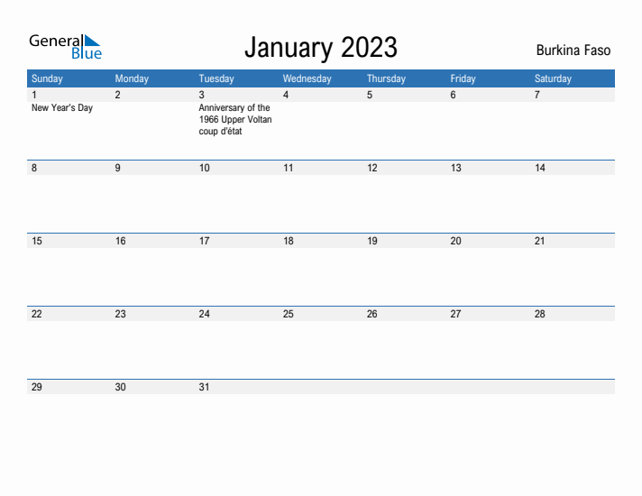 Fillable January 2023 Calendar