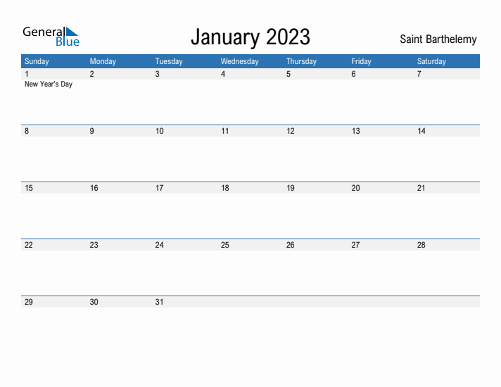 Fillable January 2023 Calendar