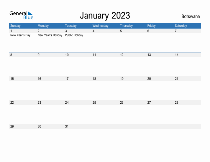 Fillable January 2023 Calendar