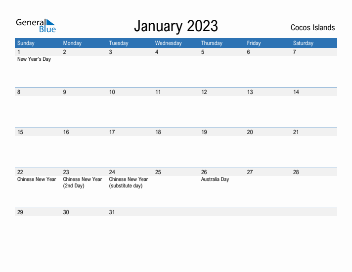 Fillable January 2023 Calendar