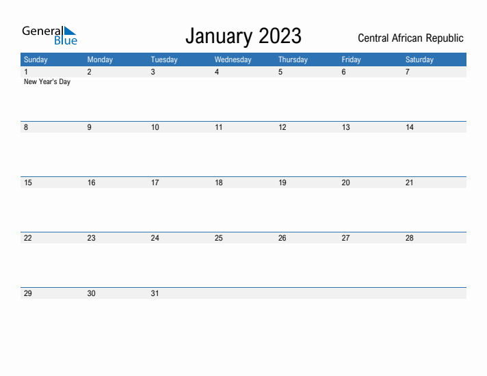 Fillable January 2023 Calendar