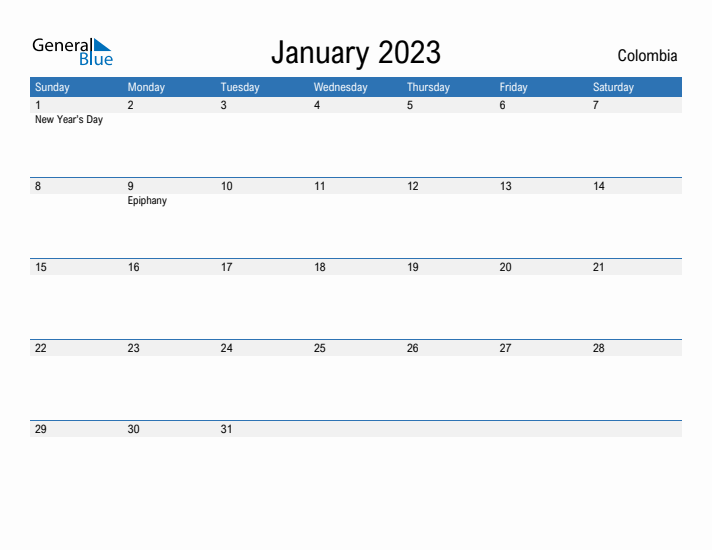 Fillable January 2023 Calendar