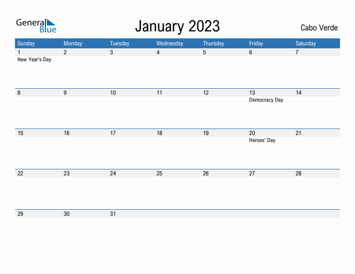 Fillable January 2023 Calendar