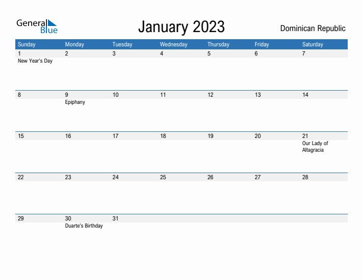 Fillable January 2023 Calendar