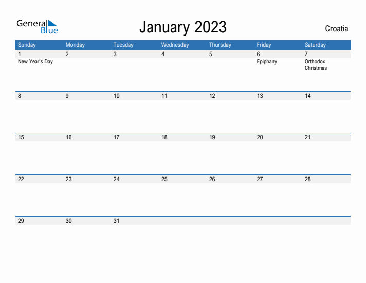 Fillable January 2023 Calendar