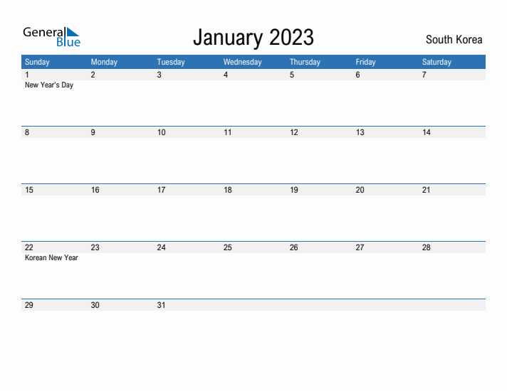 Fillable January 2023 Calendar