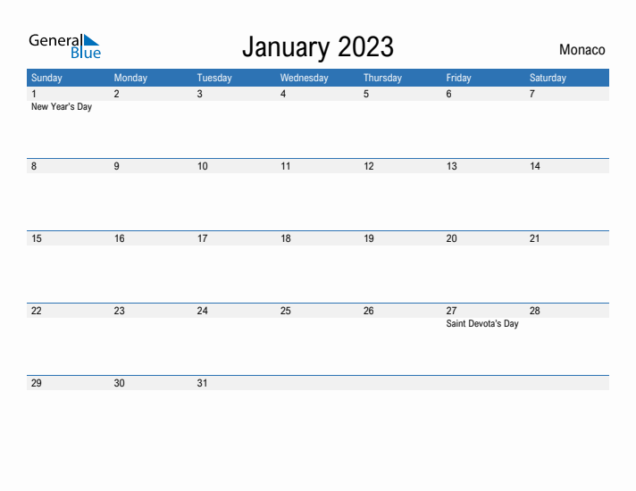 Fillable January 2023 Calendar