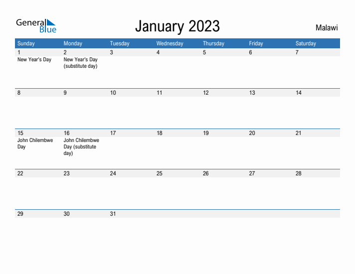 Fillable January 2023 Calendar