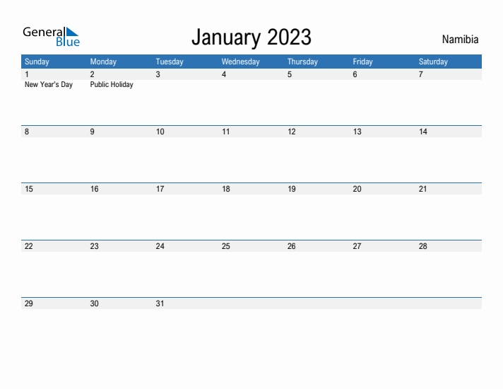 Fillable January 2023 Calendar